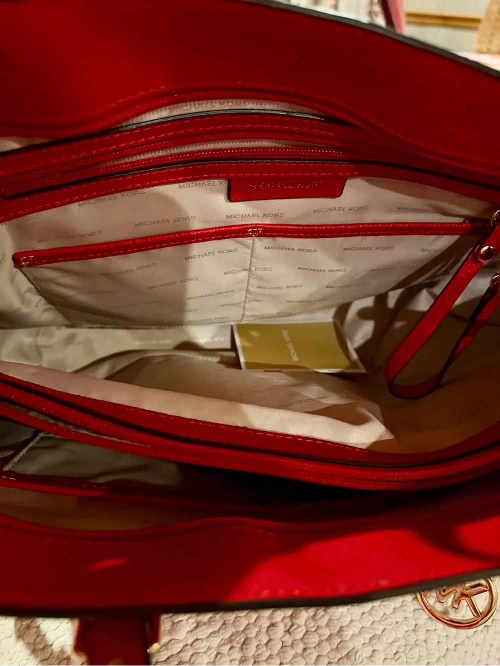 Michael Kors Bright Red Saffiano Leather Tote with Gold Hardware